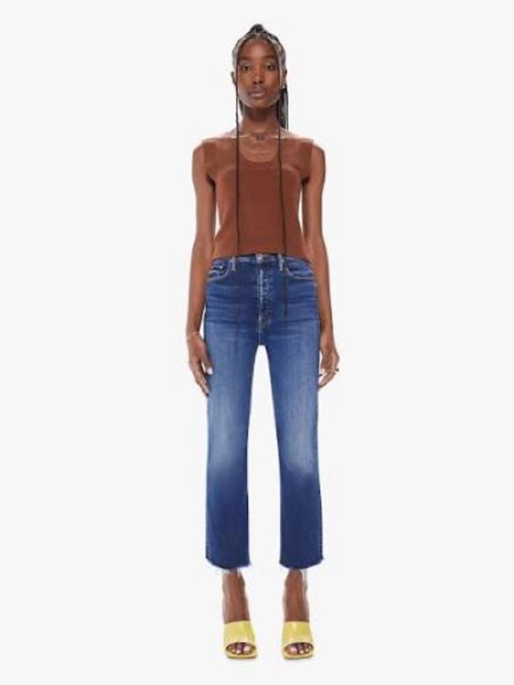 MOTHER Mid-Rise Cropped Straight-Leg Jeans in Blue Wash